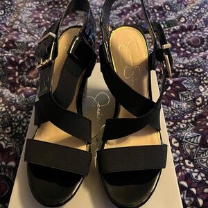 Jessica Simpson Catskill wedges, black, size 9